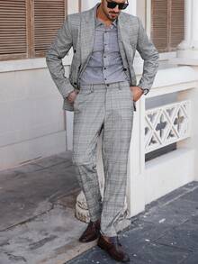 Manfinity Bizformal Bộ quần áo vest kẻ caro hai hàng khuy thường ngày cho nam, Bộ vest kẻ caro mùa thu cho nam Bộ vest nam Bộ vest nam Bộ vest nam màu xám cho nam Bộ vest kẻ caro màu xám cho nam Bộ vest kẻ caro hai hàng khuy màu xám cho nam Bộ vest kẻ caro hai hàng khuy màu xám cho nam - màu đen - Xem 4