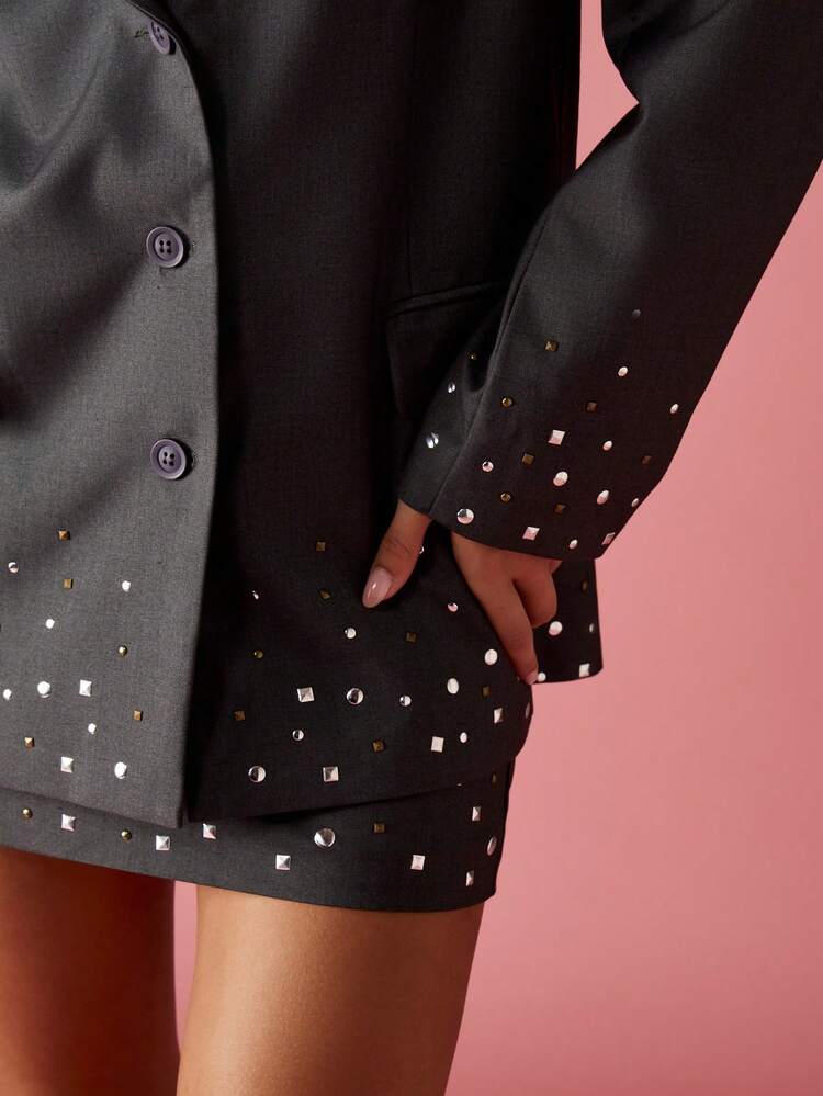 MISSGUIDED Boxy Fit Professional Women Blazer With Studded Hem Details Premium Tailored Jacket Formal Office Business Evening Party