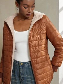 Aveloria Modichic 冬季休闲简约保暖连帽羽绒服 - 棕色 - 查看 1