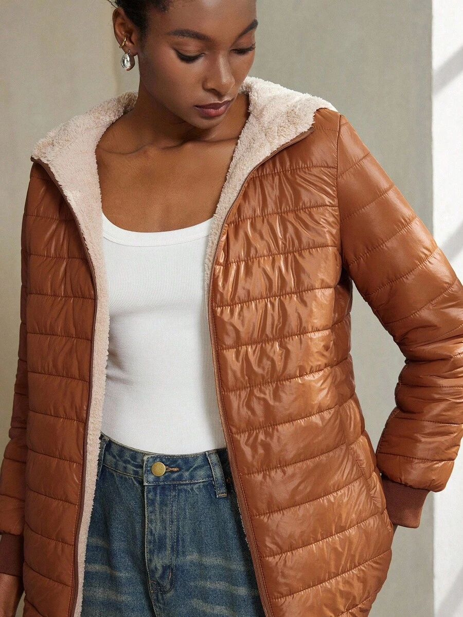 Aveloria Modichic 冬季休闲简约保暖连帽羽绒服 - 棕色 - 查看 1