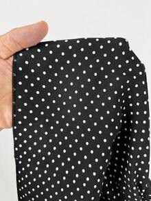 Sunspun Plus Size Polka Dot Lace Patchwork Long Sleeve Asymmetrical Hem Blouse