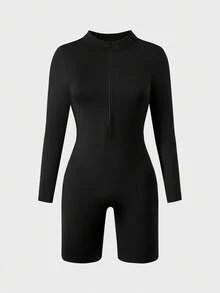 Teen GirlCasual All-Match Versatile Sports Street Yoga Skiing Diving Zip-Up Stand Collar Long Sleeve Shorts Tight Jumpsuit Fall Winter - Multicolor - View 6