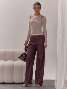 MUSERA 双层网纱透视长袖上衣，优雅性感，适合夜晚外出、度假、工作、办公室、秋季、假日、派对、春夏等各种场合。 - 淺灰色 - 查看 3