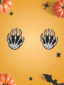 Notgurli 2pcs Halloween Funny Nipple Covers - Devil Hand & Skeleton, Black & White Contrast, Pasties For Nightclub, Bar, Party, Women Nipple Pasties Skeleton Nipple Pasties Spooky Nipple Pasties Halloween Nipple Pasties Summerween Bra Stickers - Black and White - View 5