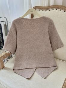 Modelyn Plus Size Solid Color V-Neck Button Front Casual Versatile Short Sleeve Sweater In Fall/Winter