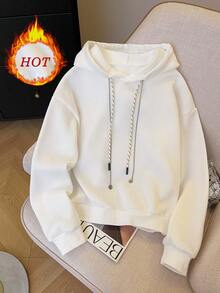 INAWLY Casual Loose Solid Color Hoodie, Autumn/Winter Fall Cloth For Women - White - View 1