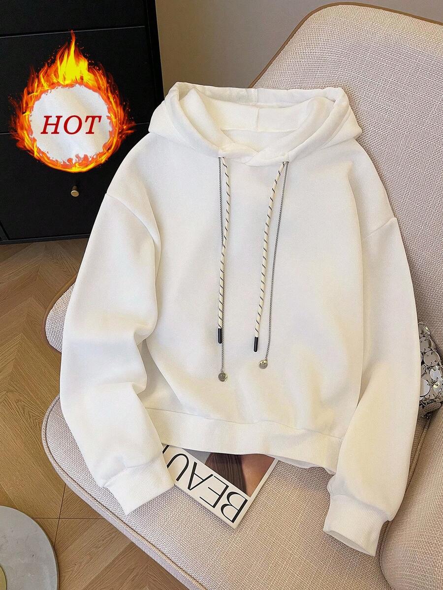 INAWLY Casual Loose Solid Color Hoodie, Autumn/Winter Fall Cloth For Women - White - View 1