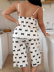 Napfluff CURVE Napfluff CURVE Plus Size Women Bow Print Camisole & 3/4 Pants Pajama Set Bow Pjs Two Piece Pajama Set - Apricot - View 4