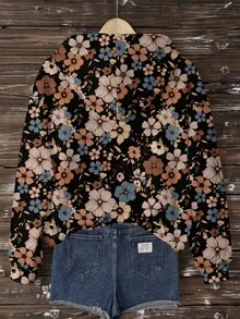 EMERY ROSE Casual Vintage Floral Pattern Loose Fit Sweatshirt For Plus Size Women, Suitable For Autumn/Winter,Fall Clothes For Women - Multicolor - View 2