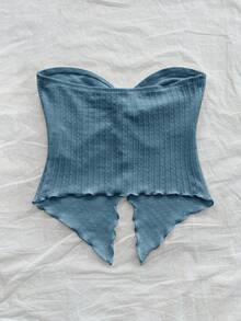 SHEIN Áo hai dây viền bất đối xứng thoải mái tối giản dành cho bé gái tuổi mới lớn - Màu xanh hải quân - Xem 2