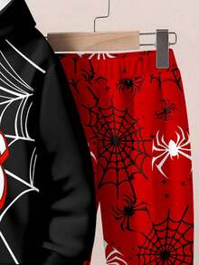 SHEIN Bộ 2 món Fearless Spider-Hero cho bé trai - Áo hoodie và quần nỉ thể thao, trang phục siêu anh hùng Halloween, từ trẻ mới biết đi đến trẻ lớn - Nhiều màu - Xem 6