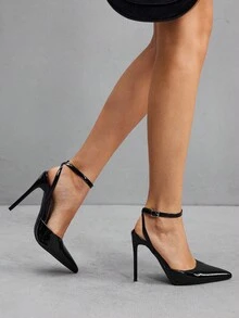 CUCCOO SZL 女士黑色尖头细高跟鞋性感晚会女士高跟鞋带踝带 - 黑色 - 查看 8