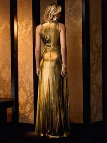 MOTF Soiréza 水钻交叉领口及地晚礼服 - 金色 - 查看 4