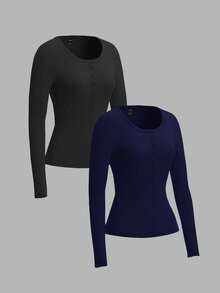 SHEIN EZwear 2 Áo len cardigan tay dài màu đen và xanh navy dành cho nữ, phù hợp cho mùa thu/đông - Nhiều màu - Xem 3