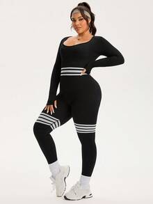 Rhythm Era 户外休闲修身长袖大码女式运动连体裤 - 黑色 - 查看 4