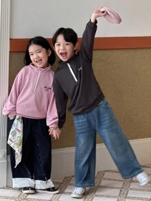 Genkimix Kids 男童宽松刺绣字母卫衣，深灰色 - 灰色 - 查看 3