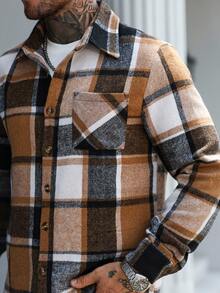 EGENSIO Men's Plaid Single-Breasted Pocket Casual Shacket, Autumn, Old Money, Perfect Holiday Gift For Boyfriend & Husband - Multicolor - View 2