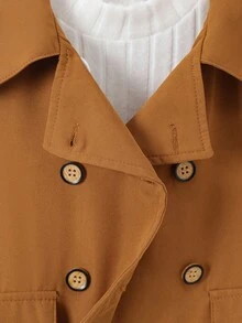 Shein Playful Pals Baby Boy Diagonal Hooded Sweatshirt, Children's Autumn/Winter Trench Coat, Children's Fashionable Brown Jacket