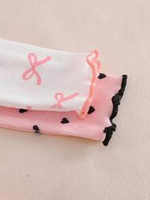 4 件套女婴可爱猫咪图案荷叶边圆领长袖上衣和裤子柔软舒适家居睡衣套装 - 彩色 - 查看 3