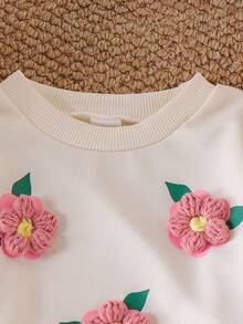 Conjunto informal y lindo de sudadera para niñas bebé, con parte superior de estampado floral de ganchillo 3D y falda plisada, conjunto de otoño para niñas pequeñas