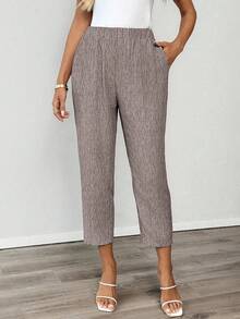 EMERY ROSE 女士休闲通勤锥形松紧腰裤 - 咖啡棕 - 查看 9