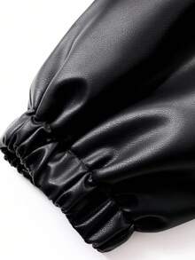 Livesso PU Leather Collar Lantern Sleeve Thickened Women Jacket, Suitable For Halloween, Autumn/Winter - Black - View 10