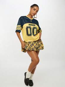 SUMWON WOMEN Varsity Jersey College Style Sporty Cheerleader Top Nostalgic Y2K Fashion Oversized Relaxed Number Print School Spirit Aesthetic Bold Casual Streetwear Prep School Retro Vibe Team Look - Yellow - View 8