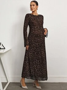 MaterniWear 休闲时尚豹纹宽松长袖孕妇装 - 棕色 - 查看 7