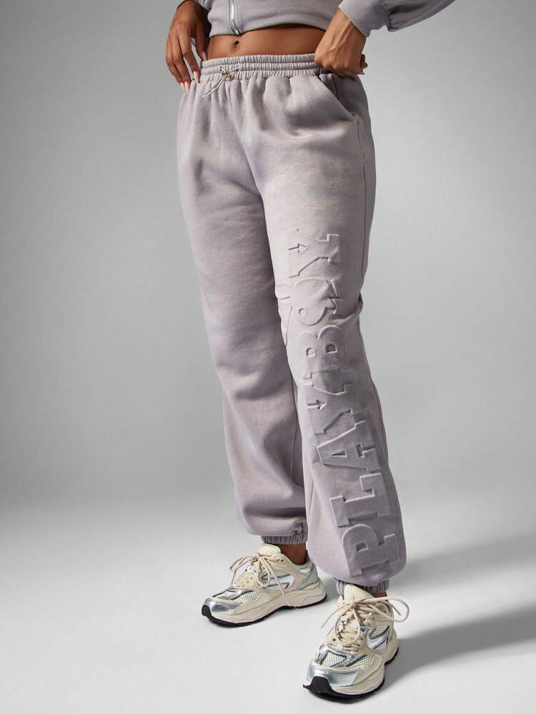 Missguided x Playboy ロゴ エンボス ジョガーパンツ ウィンター ルームウェア ドローストリング ウエスト エラスティック アンクル カジュアル アスレチック ストリートスタイル コンフォート ジムパンツ 秋ファッション