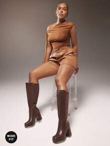 SHUZIA Giày bốt cao đến đầu gối gót vuông rộng, thời trang và thoải mái dành cho nữ, thích hợp cho Giáng sinh và Ngày Valentine. Phù hợp với mọi dáng người. - màu nâu - Xem 4