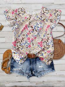 EMERY ROSE Áo cánh họa tiết hoa nhỏ xinh xắn dành cho nữ, dáng ôm vừa vặn, đi nghỉ, đi làm, có tay bèo nhún - Nhiều màu - Xem 1