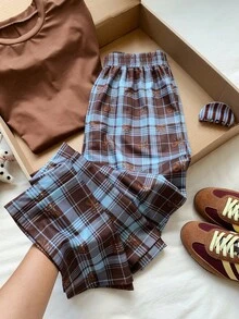 Comfortcana 女式休闲日常格子松紧腰宽松运动裤 - 彩色 - 查看 6