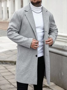 Manfinity Homme Men's Wool Blend Long Sleeve Casual Business Commuter Jacket, Autumn/Winter Grey Coat Long Grey Coat Mens Grey Coat Grey Overcoat Grey Long Coat Men, Light Grey Jacket, Grey Jacket, Long Coat, Coat, Long Jacket