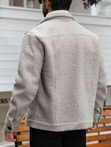 Manfinity Homme 男士休闲单排扣泰迪羊毛混纺夹克，秋冬 - 灰色 - 查看 2