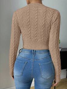 SHEIN Raffinéa Casual Solid Color Fitted Cropped Sweater, Autumn Fall Winter Cloth For Women - Khaki - View 2