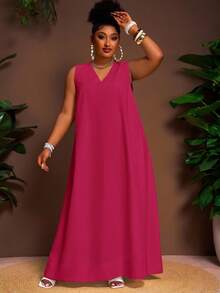 Veslaya Đầm maxi cỡ lớn màu trắng trơn, dáng rộng, cổ chữ V, vạt bất đối xứng, size Z, hàng mới về mùa Xuân/Hè, thích hợp cho đi nghỉ mát và đi làm, đi chơi hàng ngày, dạo phố. - Màu Hồng Tươi - Xem 6