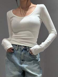 DAZY Áo ba lỗ cơ bản ôm vừa vặn, thoải mái, tay dài - trắng - Xem 3