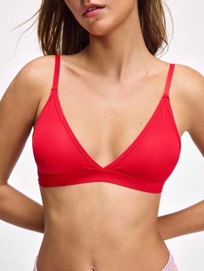  LOUNGEISTA Women's Red Triangle Cup Sexy Comfortable Swimwear Bra, Removable Pads, Adjustable Straps, Ladies Lingerie, For Summer Beach, Breezy Comfort Bra