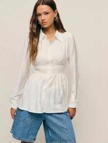 Nöista White Elegant Long Sleeve Blouse,Autumn Office Work,Smock Stitching Detail Waist,Luxury Wedding Party Vacation Holiday Blouse - White - View 2
