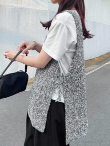 FRIFUL 女士圆领无袖宽松休闲百搭针织背心，灰色，适合外出，女士秋季