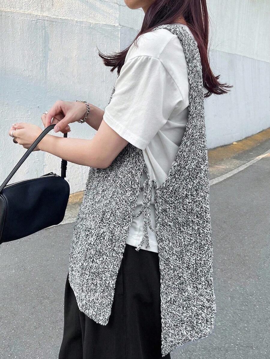 FRIFUL 女士圆领无袖宽松休闲百搭针织背心，灰色，适合外出，女士秋季