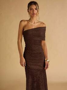 SHEIN BAE Women's Elegant Party Solid Color Lace Dress,Prom Dress,Fall Wedding Guest Dress,Wedding Guest Dress Women,Elegant Dresses For Party,Valentine's Day,Valentine Outfits For Women - Coffee Brown - View 6