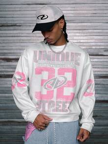 AXEPEAK 男士休闲宽松圆领长袖套头衫，秋冬 - 白色 - 查看 1