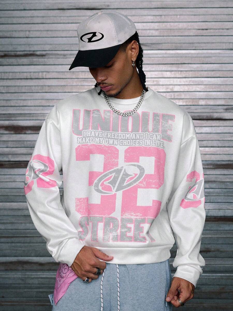 AXEPEAK 男士休闲宽松圆领长袖套头衫，秋冬 - 白色 - 查看 1