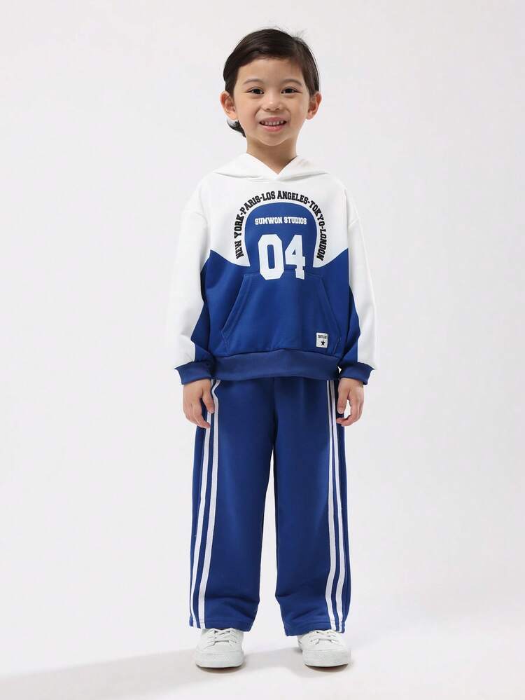 Ensemble sweat à capuche color block et pantalon de jogging à jambes larges