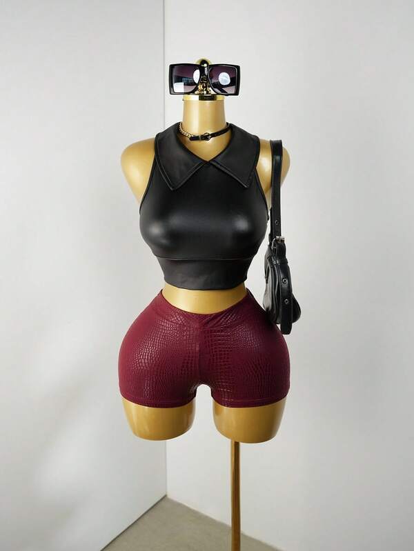  BamGleam Inimalist PU Camisole 2025: Slim Fit Y2K Cami Top - Autumn Casual To Club Wear ,Daily Outings, Motorcycle Sports, Clubwear, Hottie, Birthday Party, Student Uniform, Basic Versatile, Leisure, Vacation, Cruise Travel, Beach, Sunbathing, Social Media Viral, Party Gathering - A Back To School Fashion