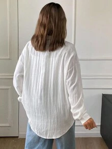 DAZY Women's Casual Loose Contrast Lace Long Sleeve Turndown Collar Blouse, Suitable For Spring And Autumn - White - View 2