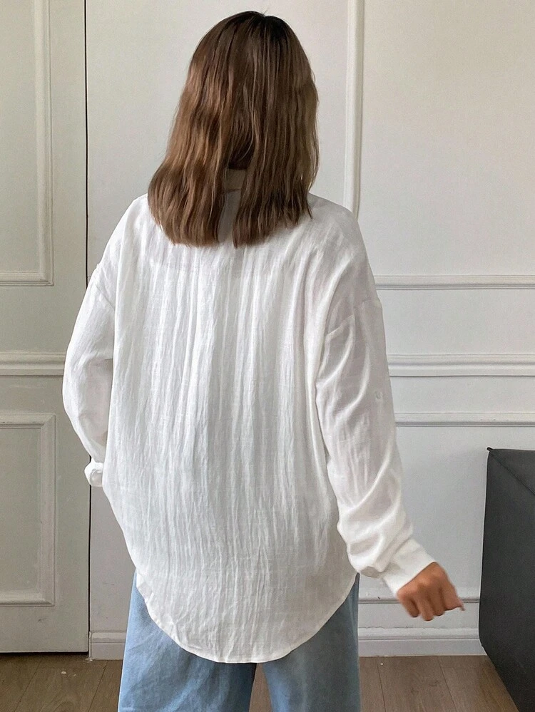 Women's Casual Loose Contrast Lace Long Sleeve Turndown Collar Blouse, Suitable For Spring And Autumn