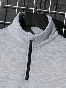 SHEIN 2pcs Tween Boy Stand Collar Sweatshirt With Cargo Pockets & Sweatpants Set, Casual Tracksuit Suitable For Autumn/Winter Leisure, Sports, School Fall - Grey - View 3