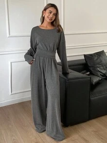 Livesso 2 pièces Ensemble t-shirt décontracté ample et pantalon pour femmes, automne/hiver